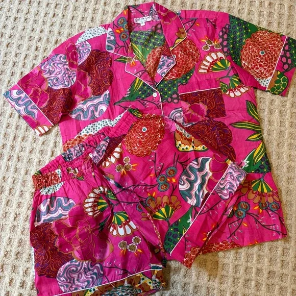 Soothe our Soul 100% Cotton Bright Color Patterned Short Sleeve Shorts PJ set XS - Picture 9 of 9